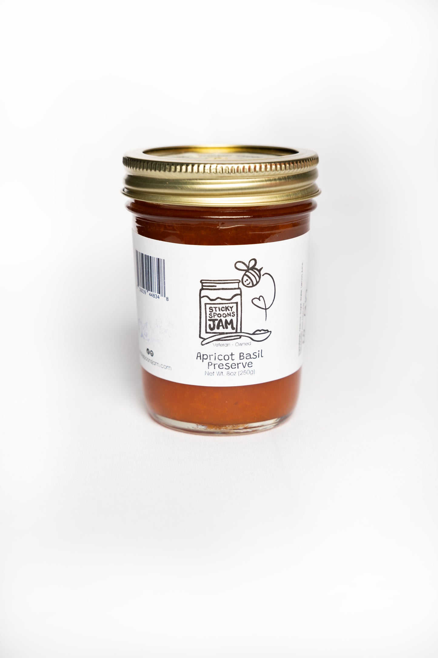 8oz jar of Sticky Spoons Jam Apricot Basil Preserve