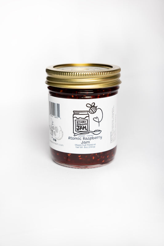 Jar of Sticky Spoons Jam Atomic Raspberry Jam